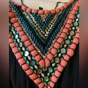 Flowy Black Embellished Halter Dress